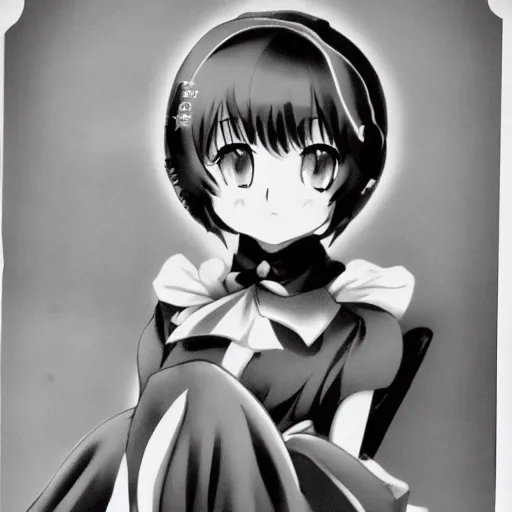 Image similar to black and white vintage photo of anime girl