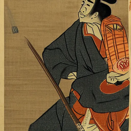 Image similar to twitch streamer forsen as samurai in Ukiyo-e style, rule of thirds