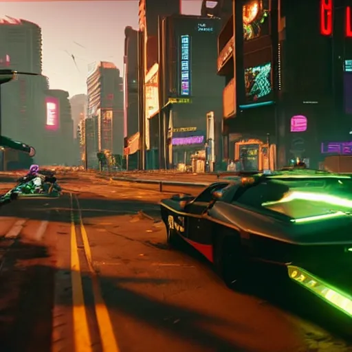 Prompt: Cyberpunk 2077 gameplay screenshot, but from a version of the game that wasn't an awful bug riddled mess