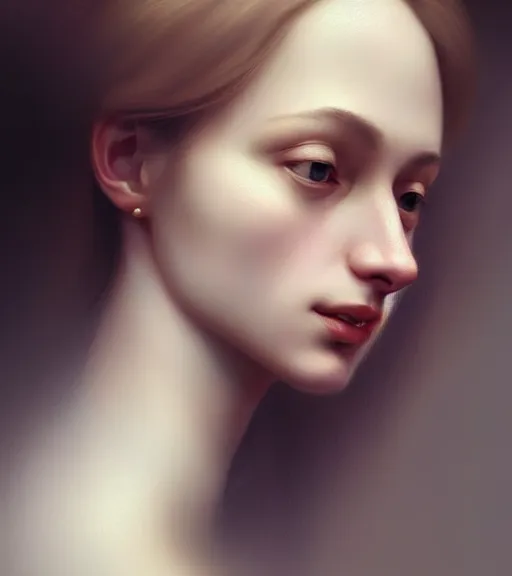 Image similar to portrait of a woman in heightened detail, poised, detailed facial expression, detailed surroundings, intricate, elegant, highly detailed, centered, digital painting, artstation, concept art, smooth, sharp focus, illustration, by ( leonardo da vinci ), wlop