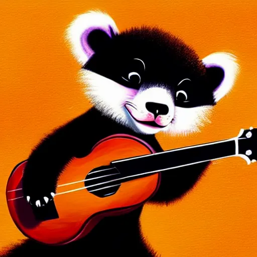 Prompt: cute fluffy Ailurus fulgens playing a ukulele, fully detailed, high quality , 4k , digital art, digital painting, soft light , masterpiece