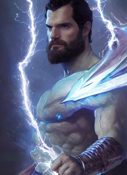 Prompt: close-up of character concept portrait of Henry Cavill conjuring a violent void multiversal chidori, a floating iridescent lightning dragon from God of War in the center, intricate, elegant, luxurious, digital painting, concept art, smooth, sharp focus, illustration, by WLOP and Ruan Jia and Mandy Jurgens and William-Adolphe Bouguereau, Artgerm