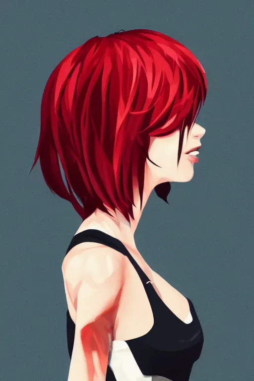 Image similar to girl with red hair. black shirt. looking away! centered median photoshop filter cutout vector behance hd artgerm jesper ejsing!