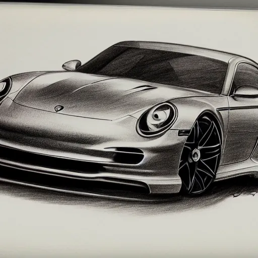 Image similar to pencil drawing of concept for a german muscle car inspired by a Porsche 911 Turbo S