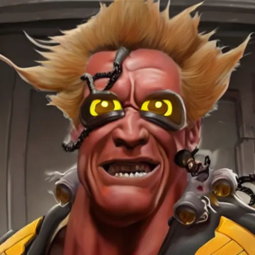 Image similar to a screenshot of arnold schwarzenegger as junkrat in overwatch