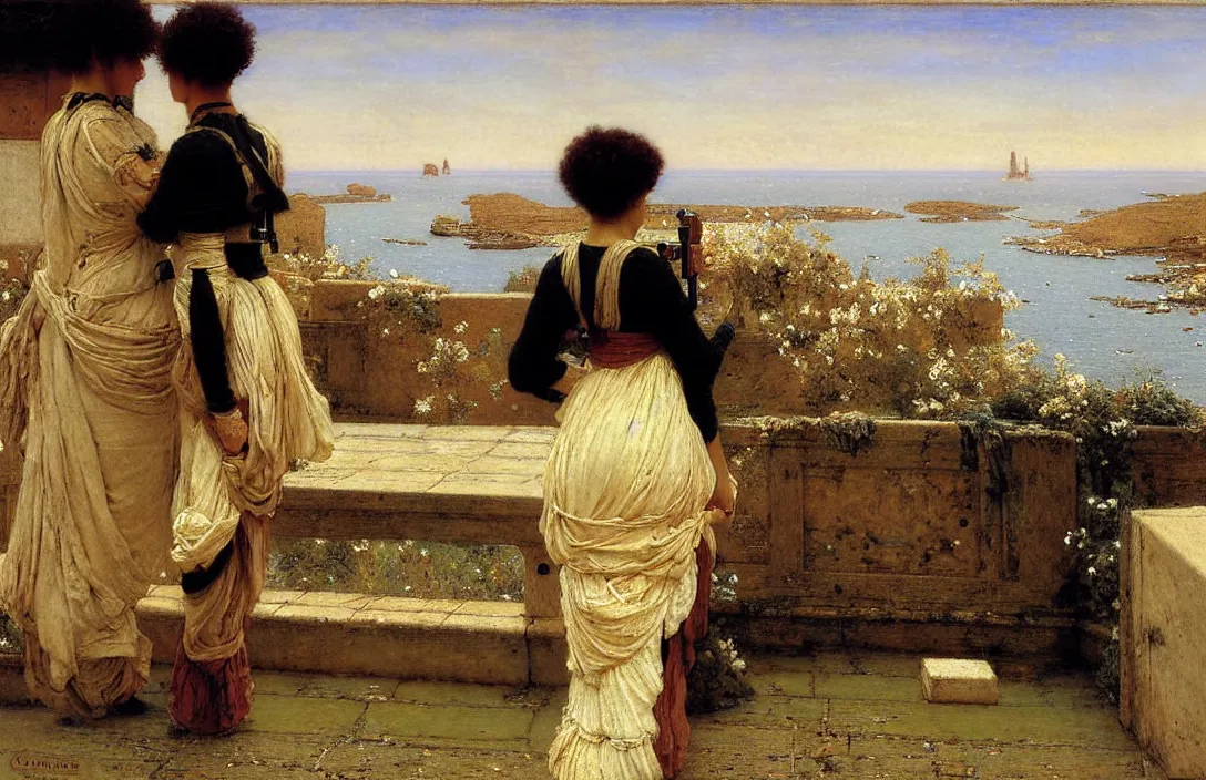 Image similar to combine two traditional themes the horizon dissolves in mists gun camera footage painting by claude gellee painting by sir lawrence alma - tadema