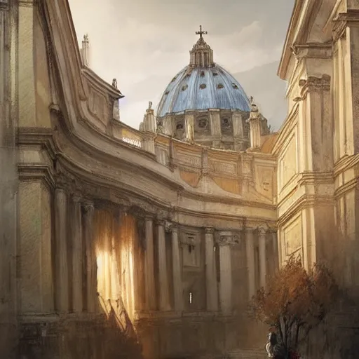 Image similar to Paint the Secrets inside the Vatican,Greg rutkowski, Trending artstation, cinematográfica, digital Art