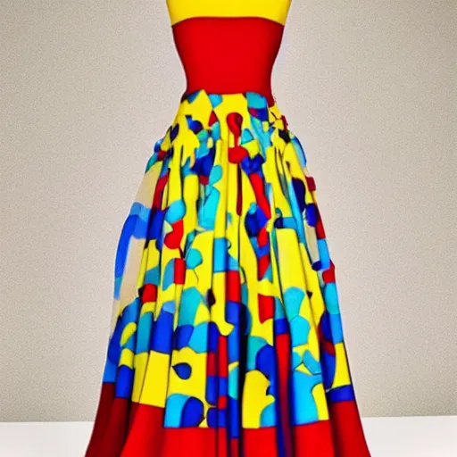 Prompt: A beautiful dress colored (((((red))))), blue, yellow