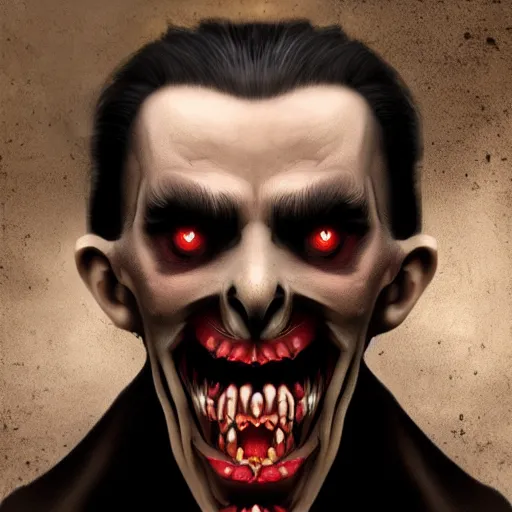 Prompt: dracula, extremely scary, spooky, terrifying, crisp, photo realism, realistic, clear, super sharp teeth, 4 k resolution, 8 k resolution,