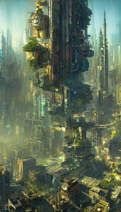 Image similar to hyper realistic cyberpunk city, marihuana, cannabis, made up of plants painted by valerie hammond, tom bagshaw, mucha, gaston bussiere, craig mullins, j. c. leyendecker 8 k