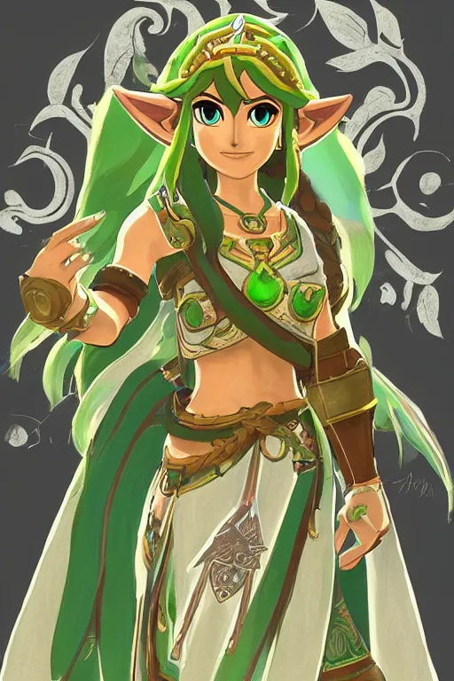 Image similar to a portrait of lady palutena from the legend of zelda breath of the wild, breath of the wild art style.