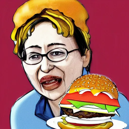 Image similar to krachkovskaya eats burgers