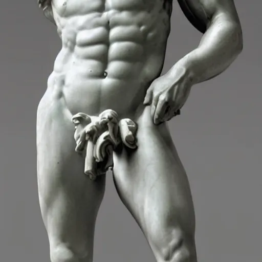 Image similar to reinterpretation of sculpture of david by michelangelo hyperrealistic style in carrara marble