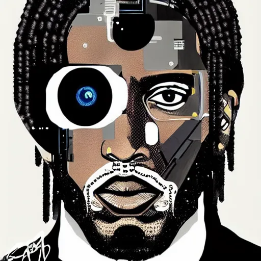 Image similar to portrait of kawhi leonard as half terminator with a robot eye by conrad roset, cybernetically enhanced, hyperdetailed, cyberpunk, cool, trending on artstation