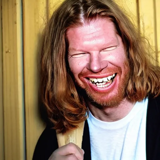 Image similar to Aphex Twin smiling, sunny day, award winning photo,