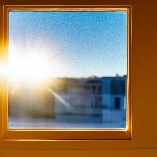 Image similar to the sun reflecting on a window, 8k