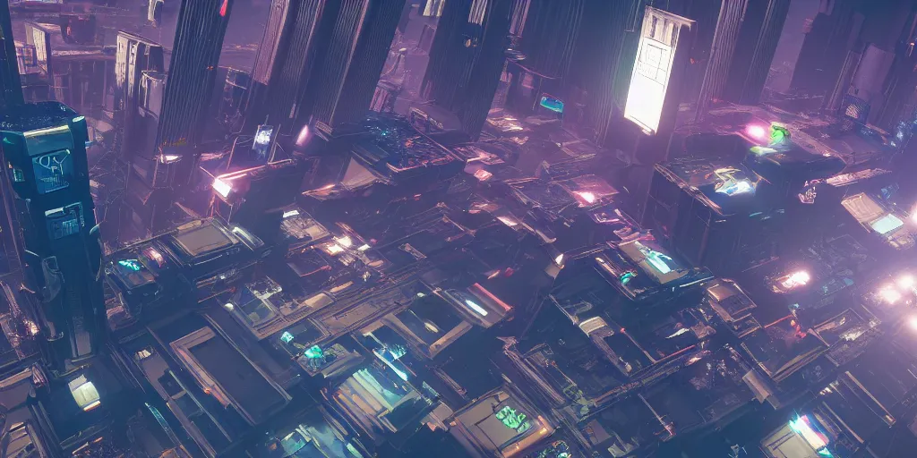 Image similar to a cyberpunk city in zero gravity with objects and debris flying around ultrarealism