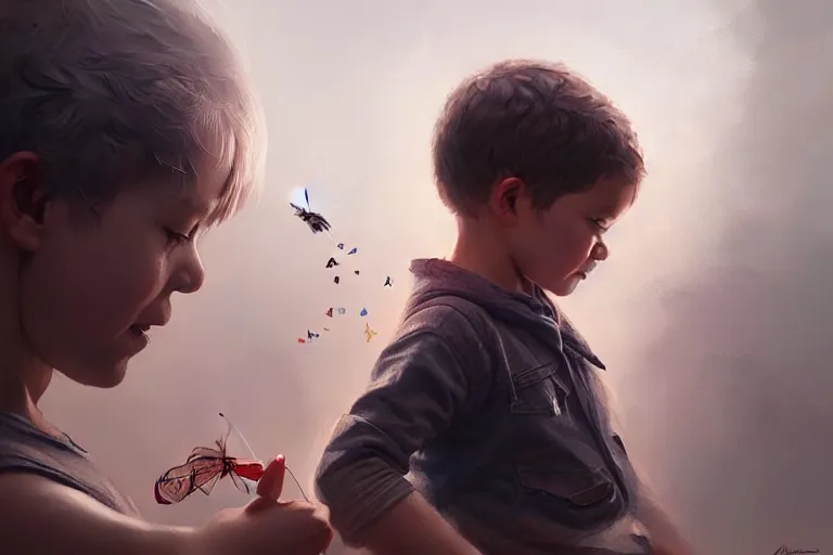 Prompt: metamorphosis of child becoming older adults, cinematic, highly detailed, digital painting, artstation, concept art, matte, sharp focus, illustration, art by artgerm and greg rutkowski