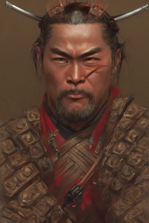 Image similar to Japanese Samurai, closeup character portrait art by Donato Giancola, Craig Mullins, digital art, trending on artstation