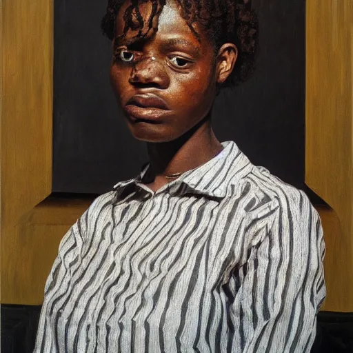 Prompt: high quality high detail painting by lucian freud, hd, portrait of a black girl, photorealistic lighting