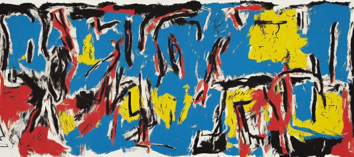 Image similar to a mountain range landscape by jean - michel basquiat, texture. pollock, warhol, basquiat