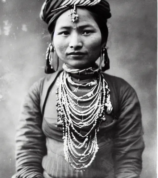 Image similar to vintage_portrait_photo_of_a_beautiful_nepalese_maiden in the himalayan mountains