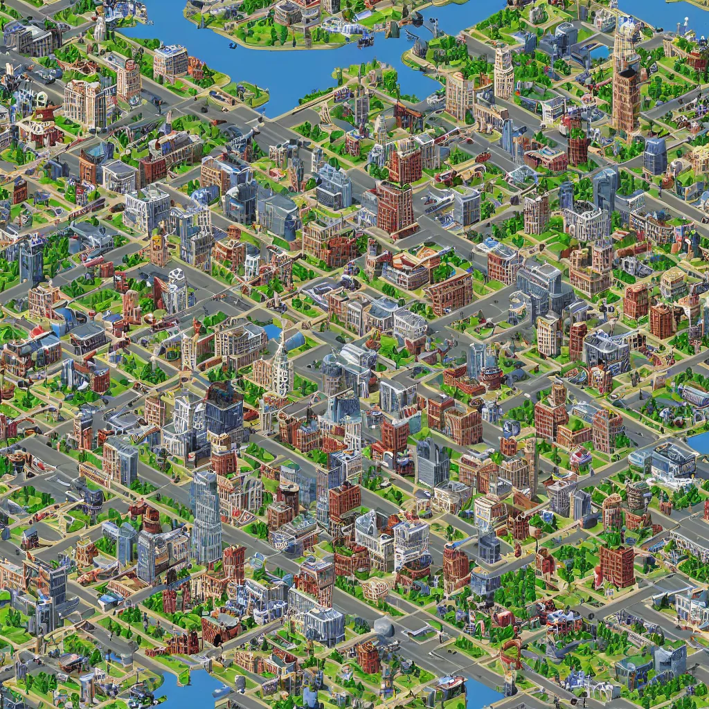 Prompt: Washington DC in Sim City 2000. .