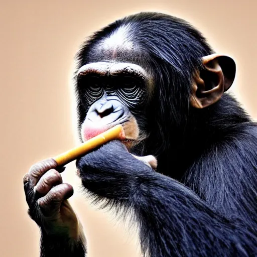 Image similar to a high detail shot of a chimp wearing a suit and smoking