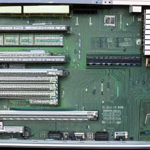 Image similar to a Mainboard with way too many ram slots.. And a sloth technician.