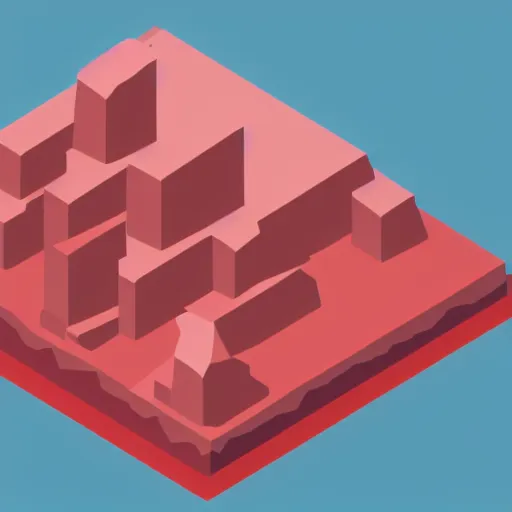 Image similar to isometric view of a mountain with red gems as resources, svg