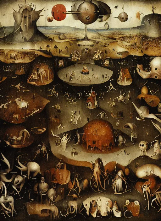 Image similar to this is hell, oil painting by hieronymus bosch, cinematic lighting, pen and ink, intricate line, hd, 4 k, million of likes, trending on artstation