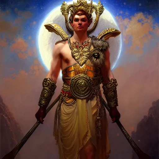 Prompt: god of moon, fantasy, painting by gaston bussiere, craig mullins, j. c. leyendecker, trending on artstation