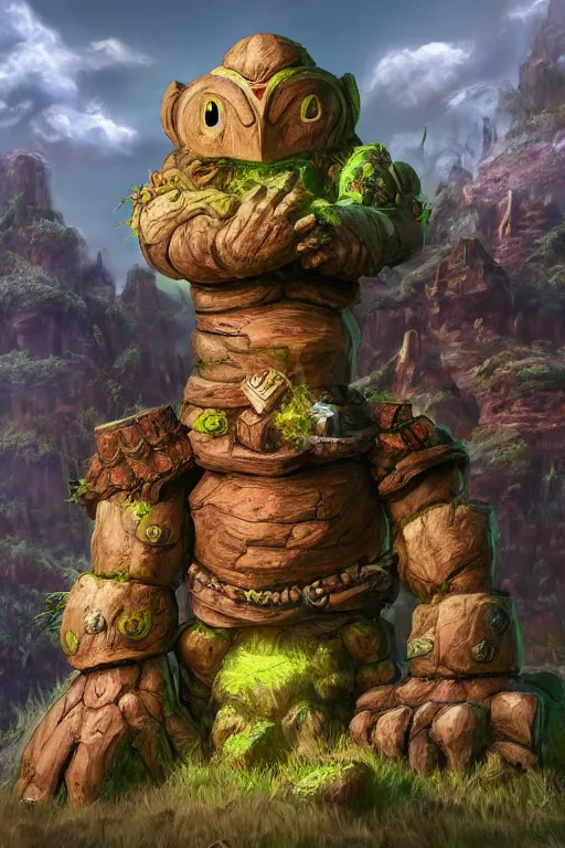 Image similar to zelda fantasy art giant golem troll wood rock greeble gemstone, global illumination ray tracing hdr fanart arstation by sung choi and eric pfeiffer and gabriel garza and casper konefal