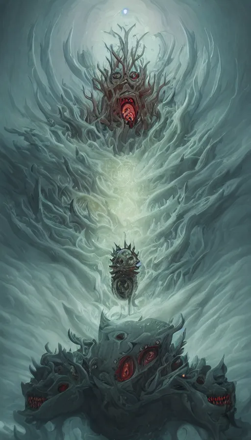 Image similar to a storm vortex made of many demonic eyes and teeth, by peter mohrbacher