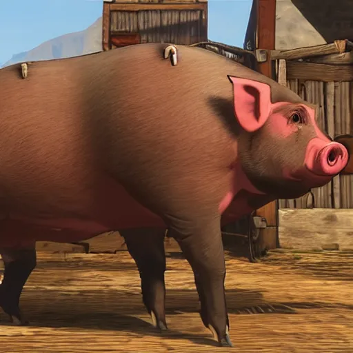 Prompt: Pig from the save the west from red dead redemption video game From 2018