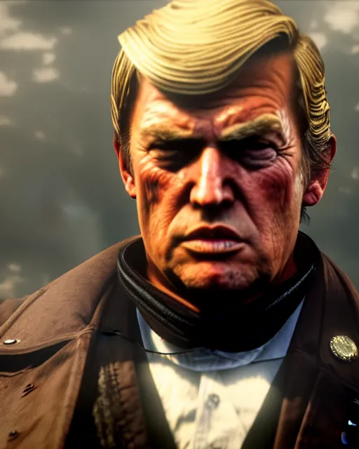 Image similar to Trump in RDR2, close shot, gameplay screenshot