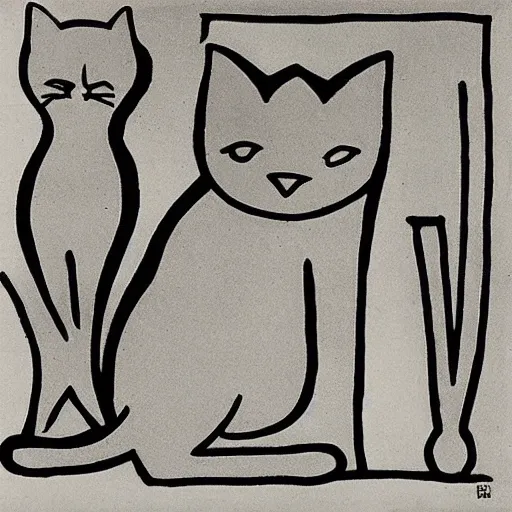 Prompt: an angry cat, line art by eric gill