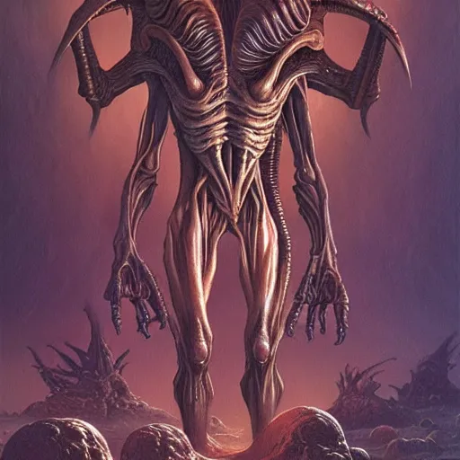 Image similar to aliens from the second edition of barlowe's guide to extraterrestrials, highly detailed, photorealistic, artstation, highly detailed, oil painting, dramatic lighting, award - winning, accurate anatomy