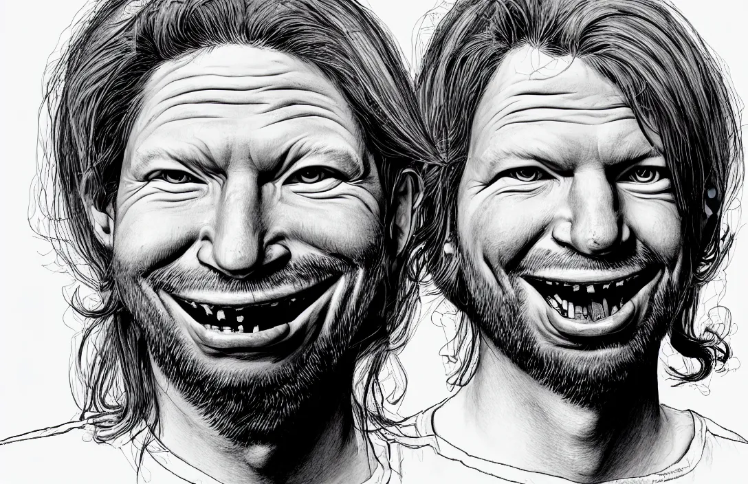 Prompt: aphex twin portrait, in the style of kim jung gi