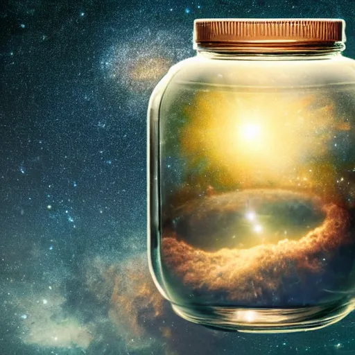 Prompt: jar of universe, jar with universe in it, realistic, photo