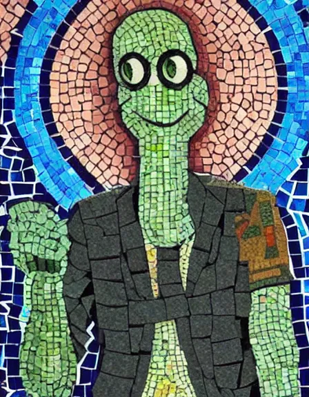 Image similar to A mosaic of Squidward Tentacles as a saint