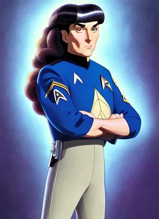 Image similar to cute star trek officer weird al yankovic, natural lighting, path traced, highly detailed, high quality, digital painting, by don bluth and ross tran and studio ghibli and alphonse mucha, artgerm