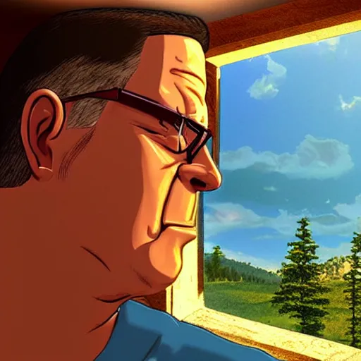 Image similar to “Hank Hill, realistic, cinematic, epic, cool, photo realistic, 4K, high detail”