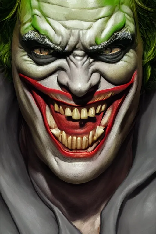 Image similar to portrait of mark hamill as the joker as a hulking herculean demon orc bugbear clown, godlike, upper body, fantasy, intricate, elegant, highly detailed, digital painting, artstation, concept art, sharp focus, illustration, art by artgerm and greg rutkowski and alphonse mucha