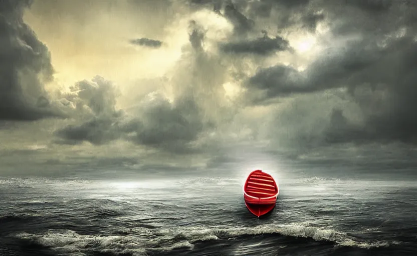 Image similar to a banana boat, cgi scene, stormy digital art, atmospheric lighting