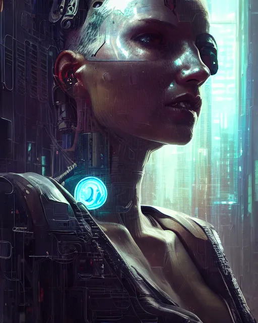 Image similar to portrait of a cyberpunk cyborg. sci - fi, intricate abstract upper body intricate, wlop, concept art, octane render, deviantart, greg rutkowski, cinematic, key art, hyperrealism,