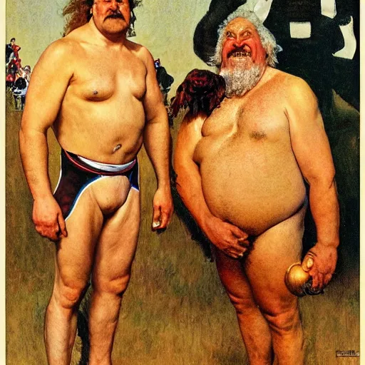 Prompt: upper body portrait of wrestler giant haystacks, by norman rockwell and boris vallejo