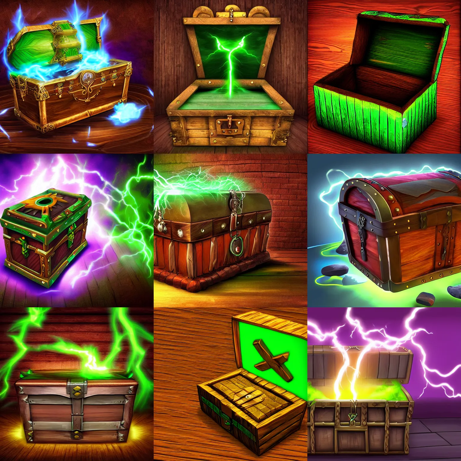 Prompt: mystical wooden chest with green lightning, digital art, detailed, 4 k, art station