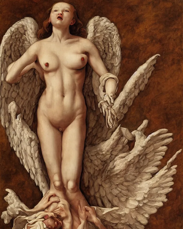 Image similar to ! dream a renaissance baroque painting of an anatomically correct woman angel by aj hamilton