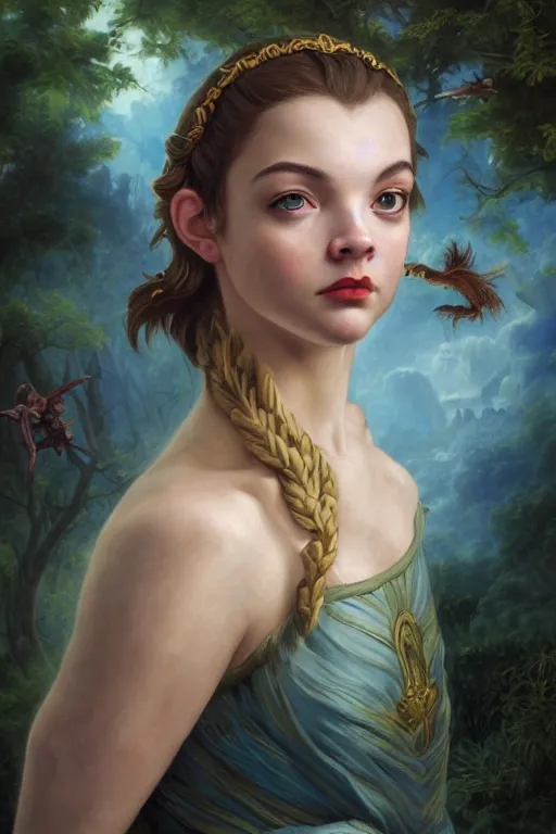 Prompt: A fantasy comic book style portrait painting of Anya Taylor-Joy, Joey King, as an Atlantean Reptilian Warrior, François Boucher, Oil Painting, Mystical Valkyrie, unreal 5, DAZ, hyperrealistic, octane render, Regal, Refined, Detailed Digital Art, RPG portrait, William-Adolphe Bouguereau, Michael Cheval, Walt Disney (1937), Steampunk, dynamic lighting, Highly Detailed, Cinematic Lighting, Unreal Engine, 8k, HD